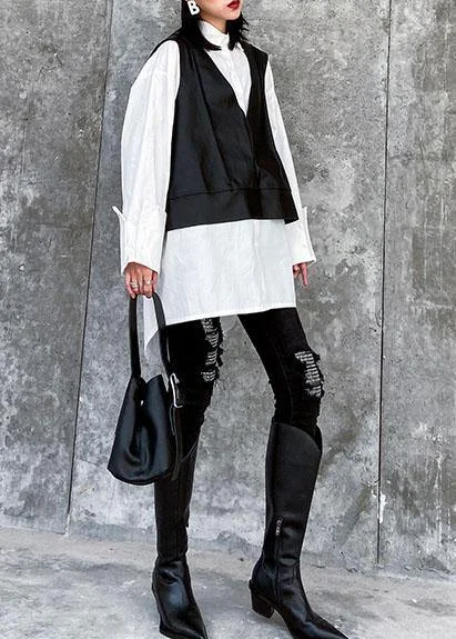 Relaxed Fashion Classy white cotton clothes For Women lapel two pieces top