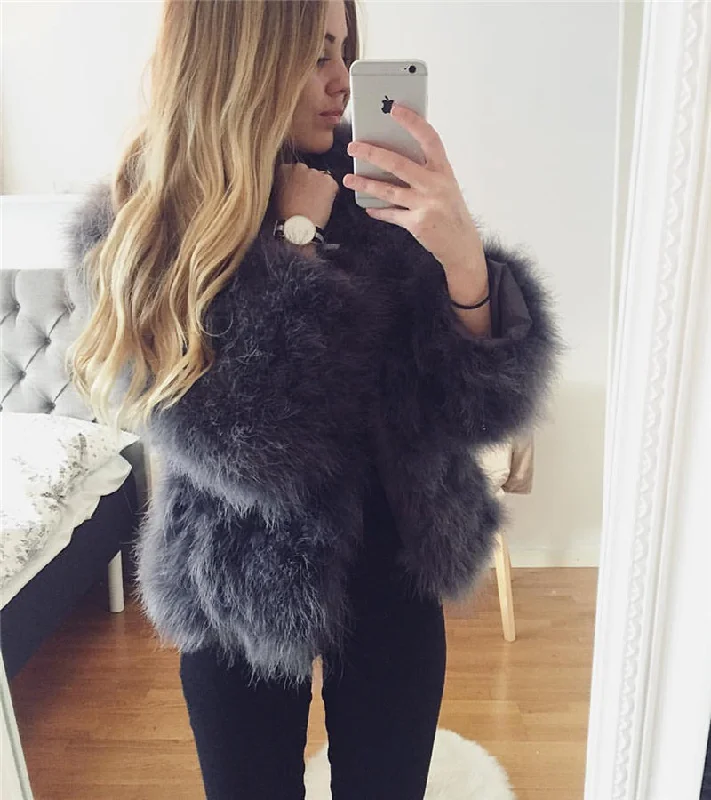 Cozy Fashions Ostrich Feather Jacket - Dark Grey