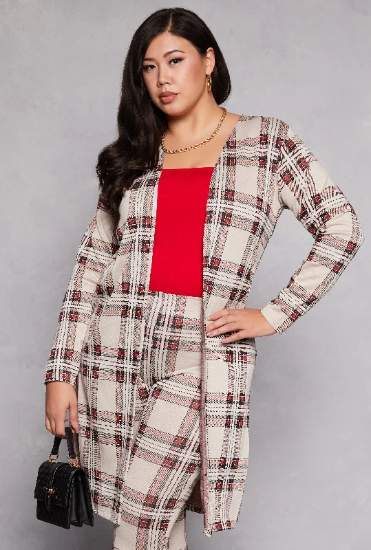 Elegant Fit Plus Size Plaid Side Slit Duster