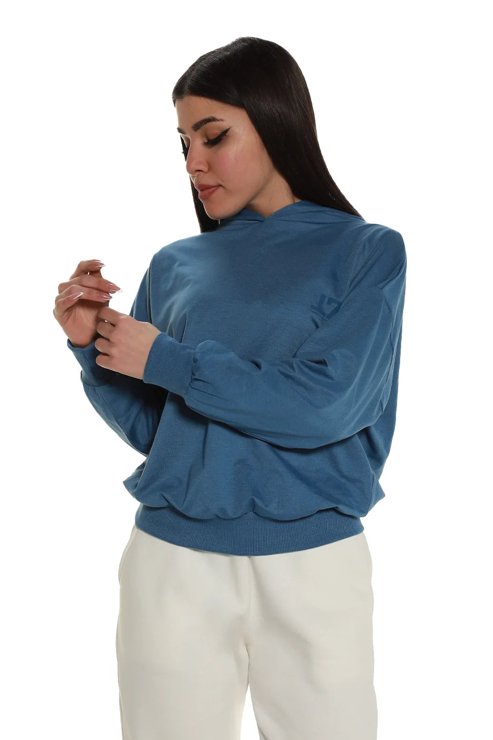 Trendy Dresses Casual Blue Hoodie With Logo Design