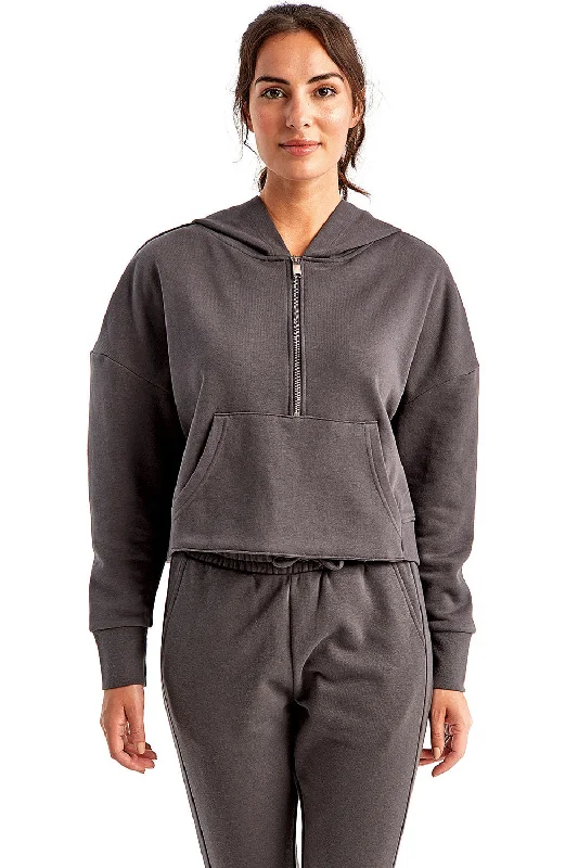 Cozy Essentials TriDri Womens Alice 1/4 Zip Hooded Sweatshirt Hoodie w/ Pouch Pocket - Charcoal Grey