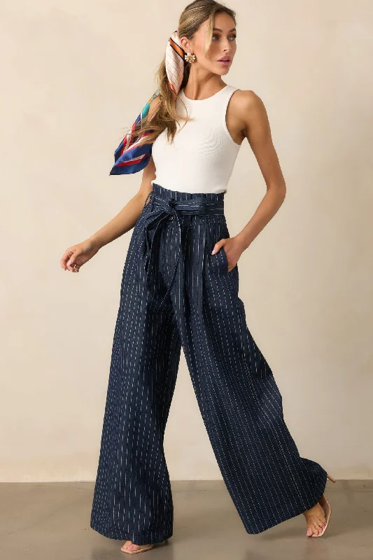 Effortless Dressing So In Sync Dark Wash Pinstripe Wide Leg Jeans