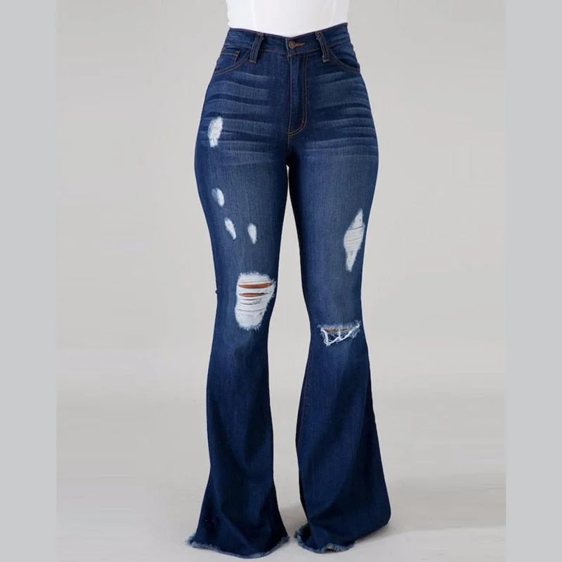 Relaxed Fashion Women Denim Jeans High Waist Stretchy Baggy Vintage Slim Fit Woman Wide Leg Flare Pants Jean Femme Trousers Pantalones De Mujer