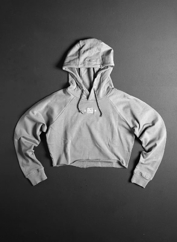 Comfortable Chic EMB CROP HOODIE - GREY