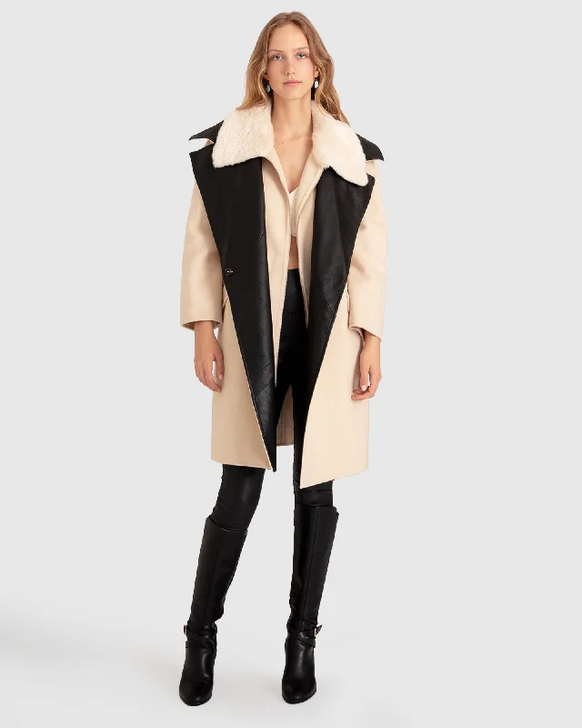 Versatile Outfits Watch Me Go Oversized Leather Trimmed Coat - Pale Oat