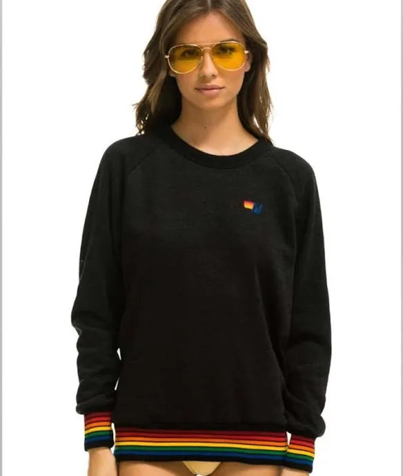 Warm Layers 5 Stripe Crew Sweatshirt Charcoal