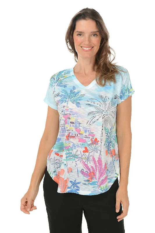 Cozy Chic Wear Petite Seaside Short Sleeve Slub Knit Top