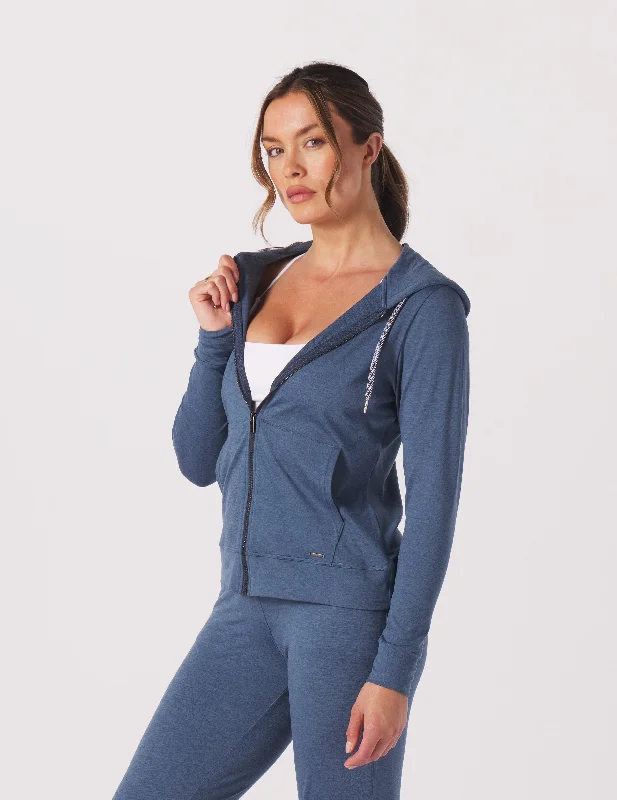 Soft Clothing On The Go Lightweight Zip Up Hoodie: Washed Blue Marble