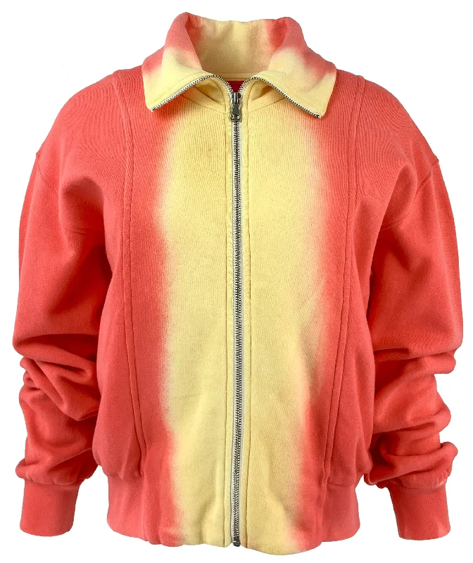Soft Comfort The Elder Statesman Daily Spray Zip-Up jacket in Fiery Coral w/Wasabi