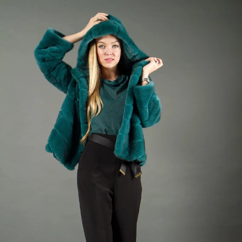 Elegant Fit Mink Fur Jacket with Hood for women