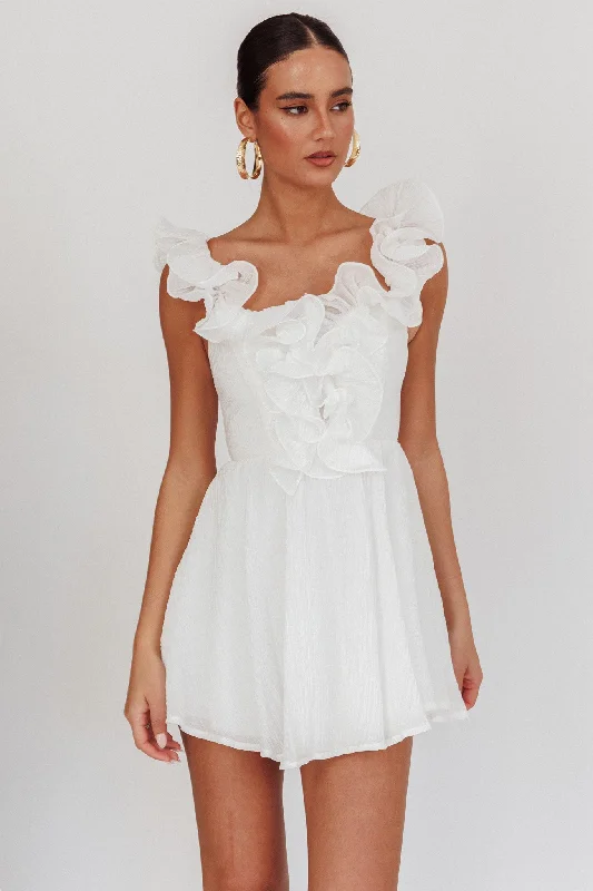 Layered Style Nivaya Ruffle Neckline Mini Dress White
