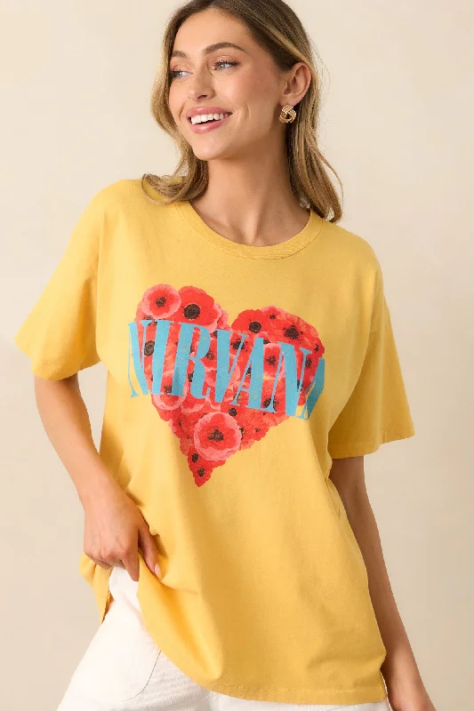 Comfortable Tops Nirvana Heart-Shaped Box Golden Yellow Merch Tee