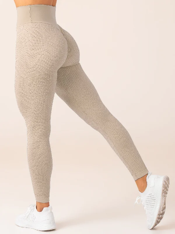 Soft Fabric Looks Honeycomb Scrunch Seamless Leggings - Sand