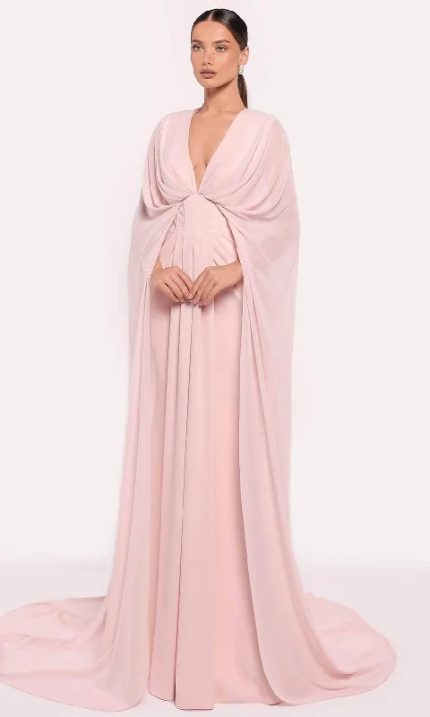 Soft Clothing Tarik Ediz 98885 - Drape Caped Evening Gown
