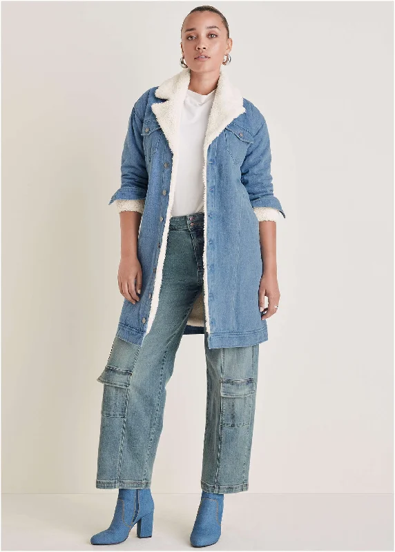 Breathable Style Denim Sherpa Jacket  - Medium Wash