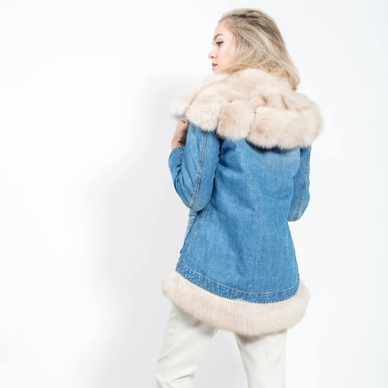 Elegant Casuals Jeans Jacket with Russian Sable Fur