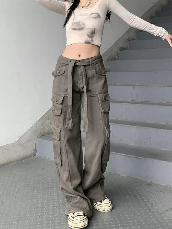 Elegant Wear Pocket-Detail Vintage Cargo Jeans