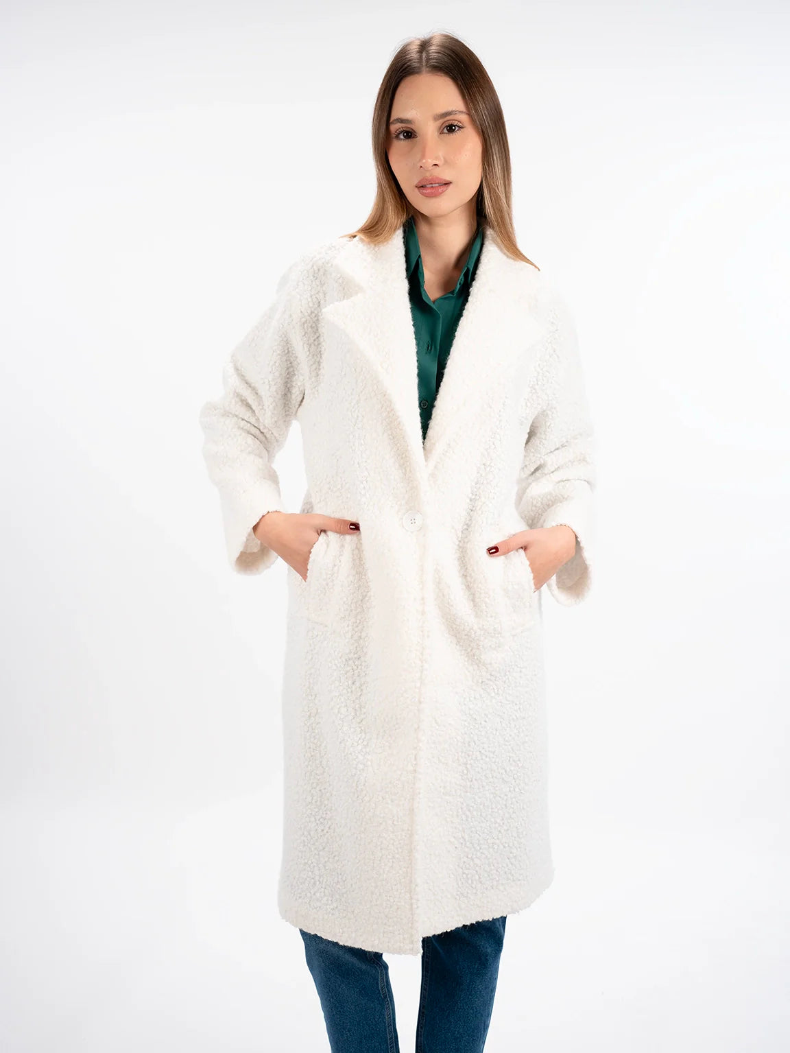 Breezy Outfits Fluffy Warm Long Off White Coat