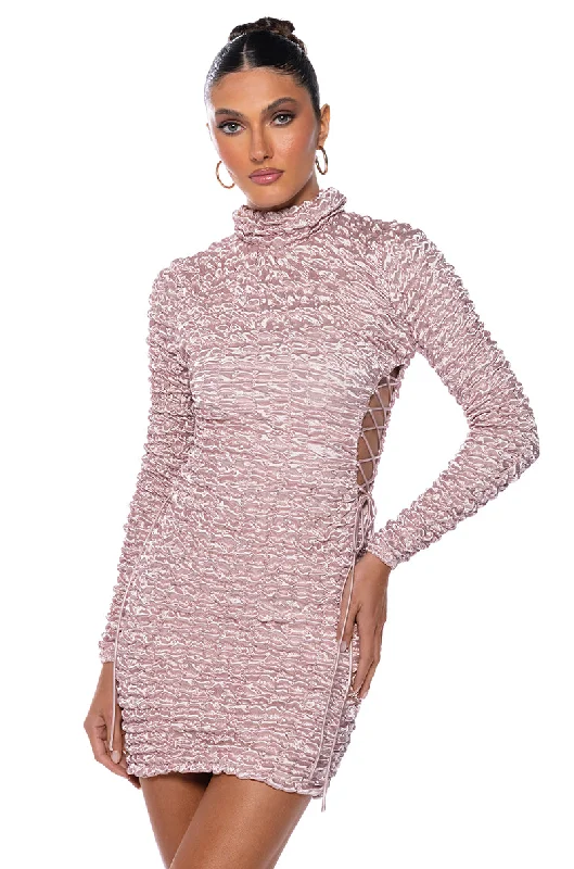 Smart Comfort Wear BEAUTIFUL SOUL BUBBLE STRETCH LONG SLEEVE MINI DRESS