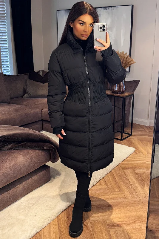 Soft Comfort Wear Puffer Padded Winter Coat With Contour Structured Detail Black