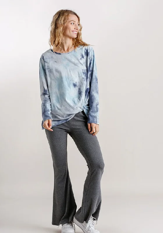 Relaxed Chic Tie Dye Knot Top, Grey Blue
