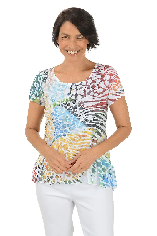 Weekend Comfort Petite Colorful Safari Burnout Knit Top
