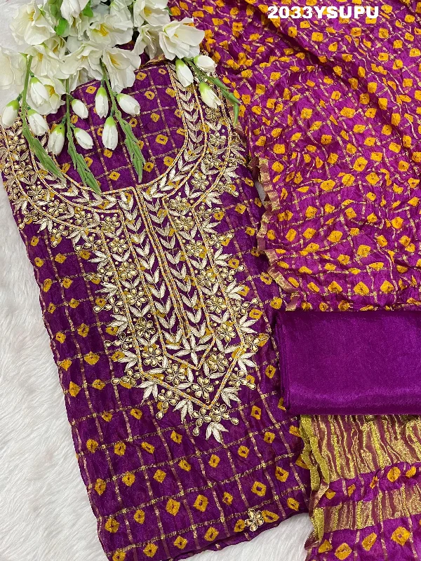 Comfy Pants KcPc Latest Art Silk Bandhani Gharchola With Gota patti Stone Work Suit KML Comfy Pants KcPc Latest Art Silk Bandhani Gharchola With Gota patti Stone Work Suit KML