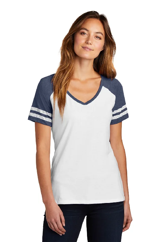 Versatile Outfits District Womens Game Short Sleeve V-Neck T-Shirt - White/Heather Navy Blue Versatile Outfits District Womens Game Short Sleeve V-Neck T-Shirt - White/Heather Navy Blue