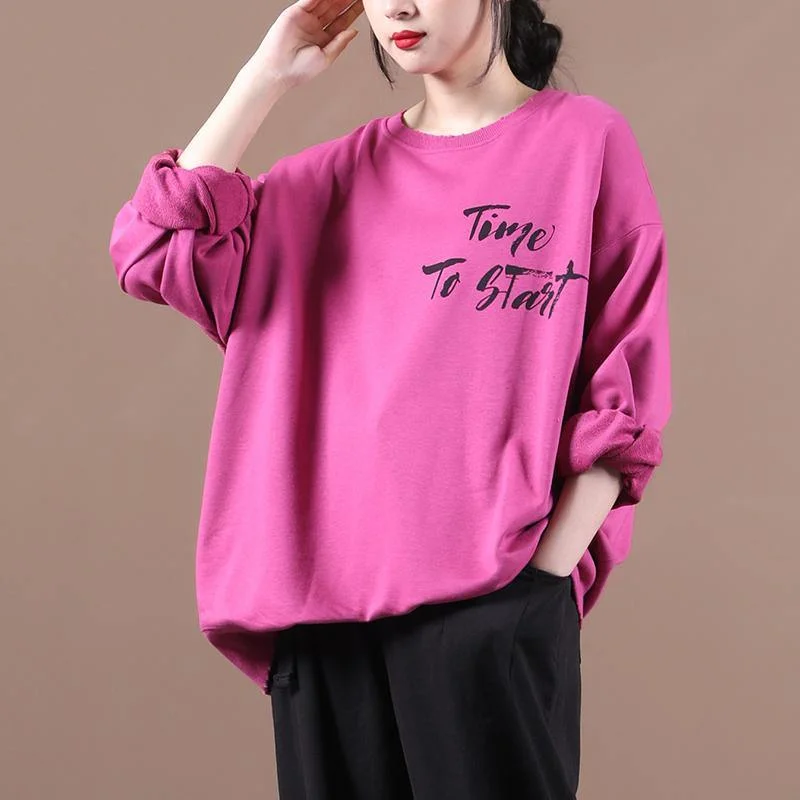 Soft Casuals Classy rose Letter clothes For Women o neck baggy Plus Size Clothing fall blouse