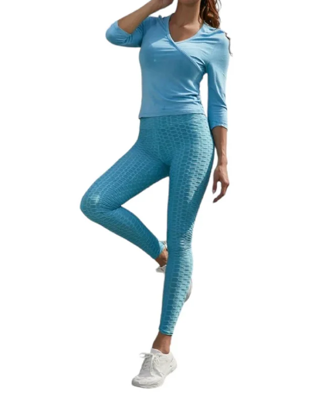 Casual Fit Honeycomb Leggings In Light Blue