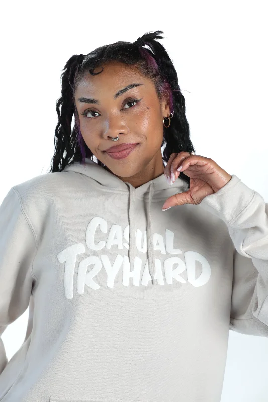 Trendy Dresses JUSTIN WONG - 'Casual Tryhard' Premium Puff Print Hoodie - Sand