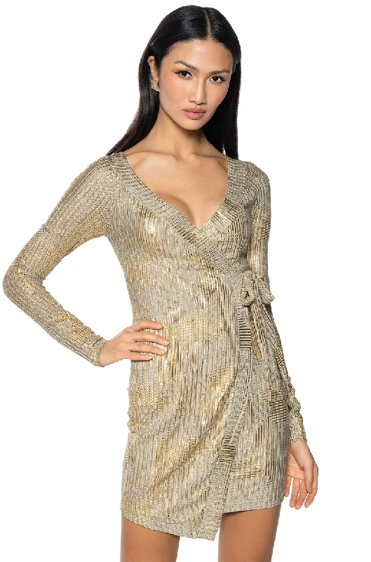 Casual Fit CLEO METALLIC WRAP MINI DRESS