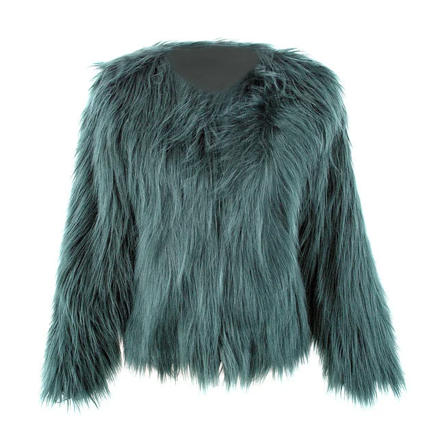 Relaxed Tops Bridget Faux Fur Jacket - Emerald Green