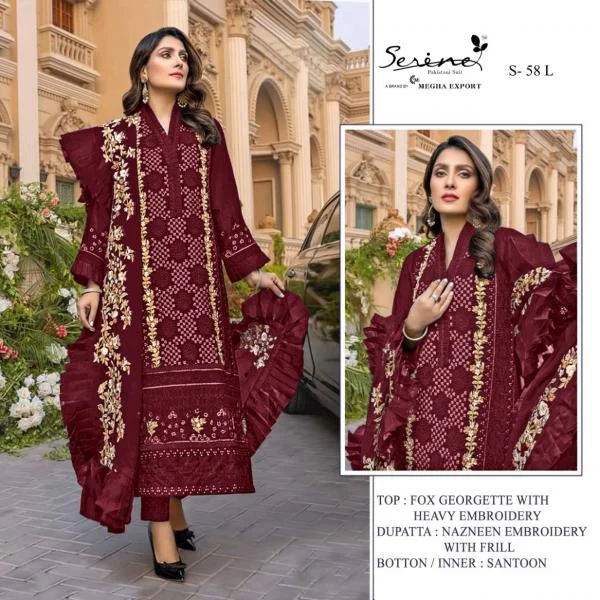 Comfortable Lounge Wear S 58 L Fox Georgette Straight Cut Pakistani Suit with Frill Dupatta Comfortable Lounge Wear S 58 L Fox Georgette Straight Cut Pakistani Suit with Frill Dupatta