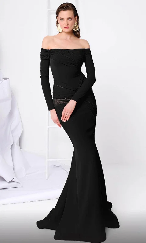 Relaxed Tops MNM Couture F02848 - Long Sleeve Weaved Evening Gown