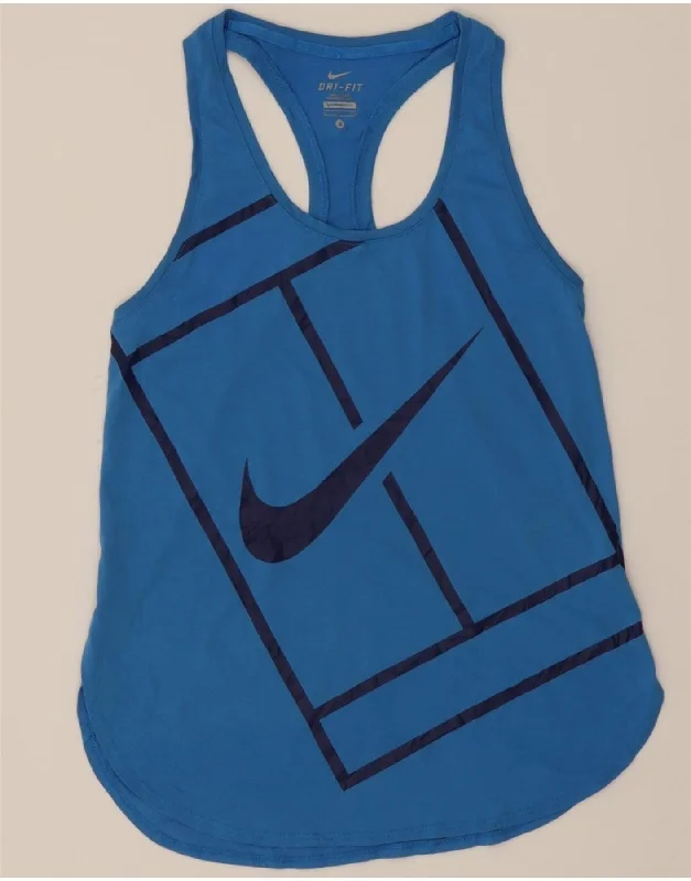 Relaxed Clothing NIKE Womens Dri Fit Graphic Vest Top UK 8 Small Blue Polyester