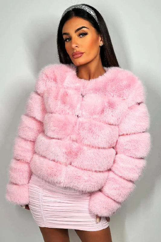 Cozy Fashion Baby Pink Faux Fur Bubble Coat