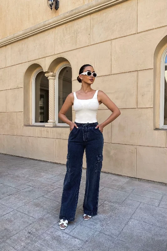 Cozy Fashion Amanda Denim Print/Cargo Sweatpants