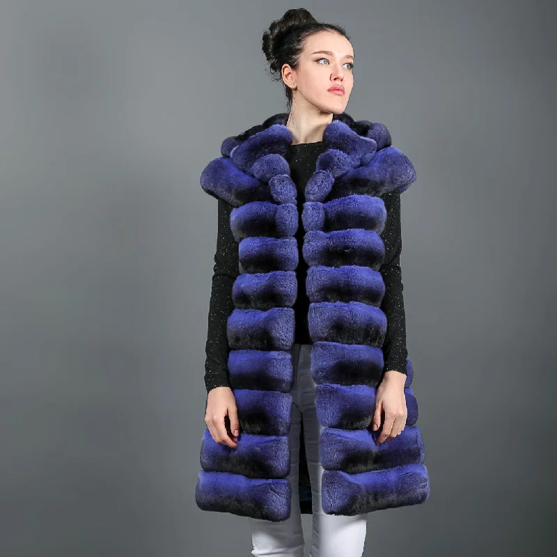 All-Day Outfits Chinchilla fur vest with hood