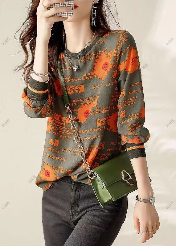 Cozy Fashions Classy Army Green fashion Print Cotton Tops Spring