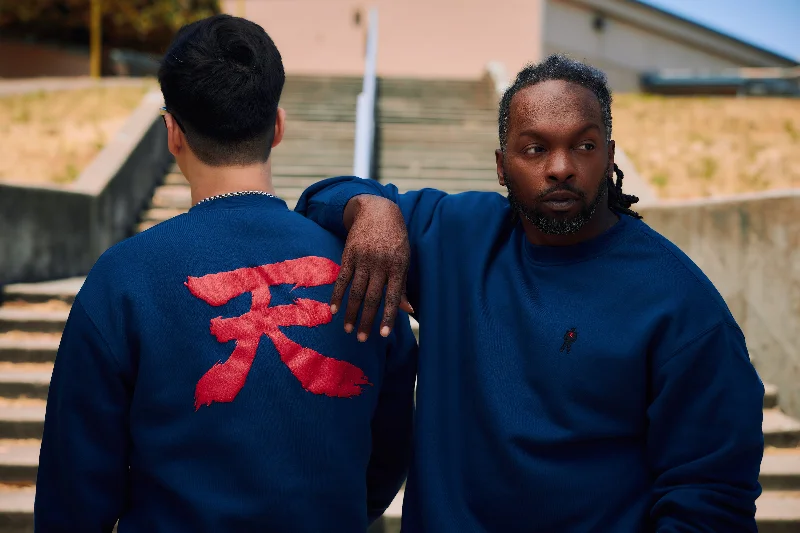 Relaxed Fit Wear STREET FIGHTER - 'Akuma Heaven' Premium Crewneck - Navy