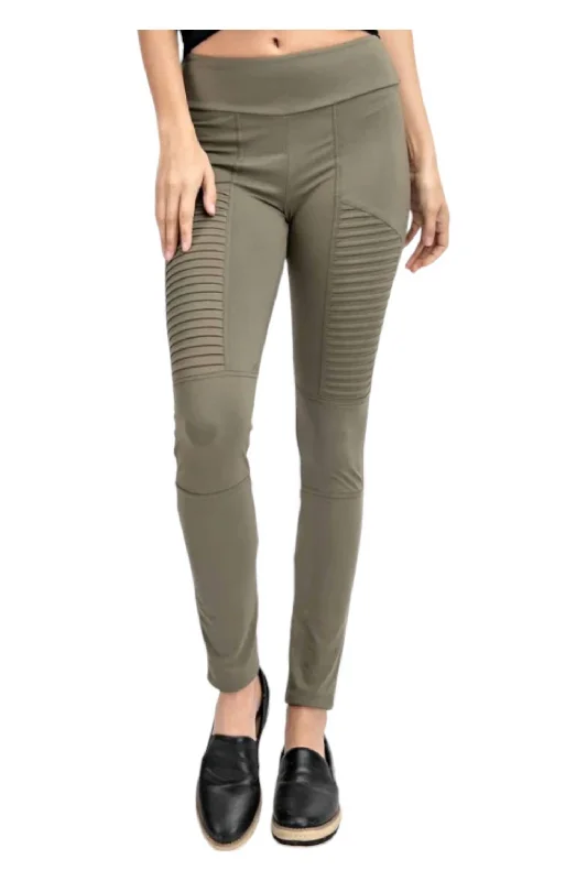 Elegant Dressing Full Length Moto Leggings In Olive