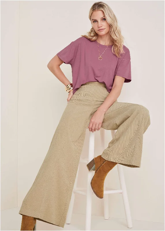 Urban Chic Corduroy Wide Leg Pants - Oxford Tan
