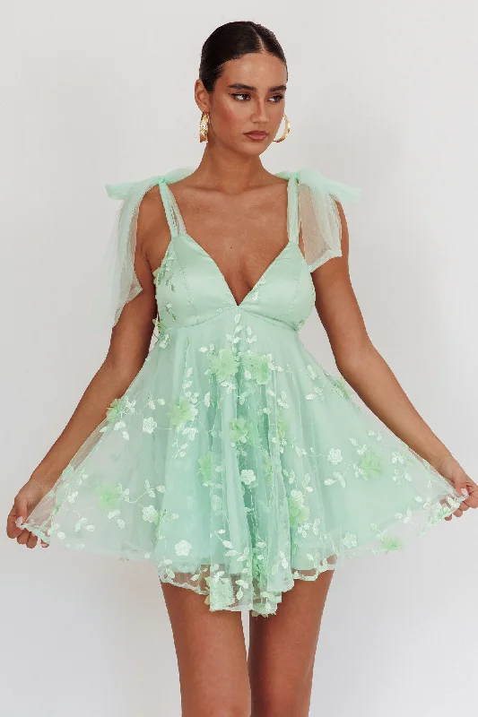 Stylish Casuals Chantilly Tied Shoulder Mini Dress Sage