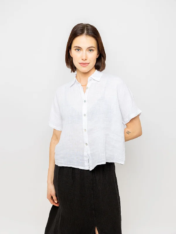 Casual Comfort Short Sleeve Linen Blouse - White