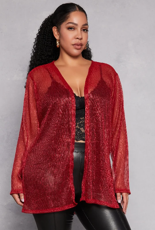 Breezy Comfort Plus Size Lurex Side Slit Duster