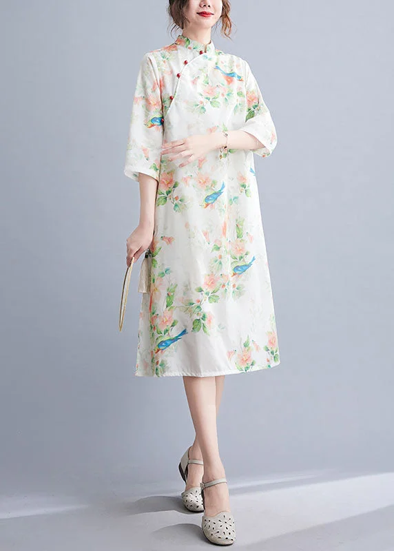 Soft Comfort Wear Elegant O Neck Half Sleeve Top Sewing Green Bird Print Shirt