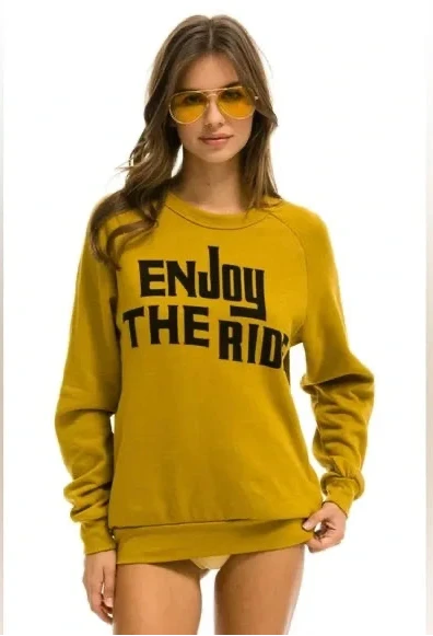 Relaxed Fashion Enjoy The Ride Crew Sweatshirt Mustard