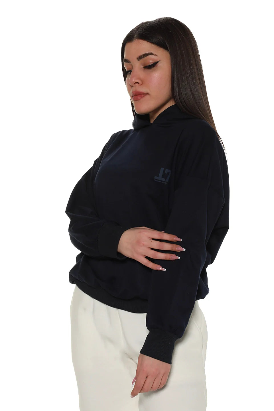 Relaxed Fashion Casual Navy Hoodie With Logo Design