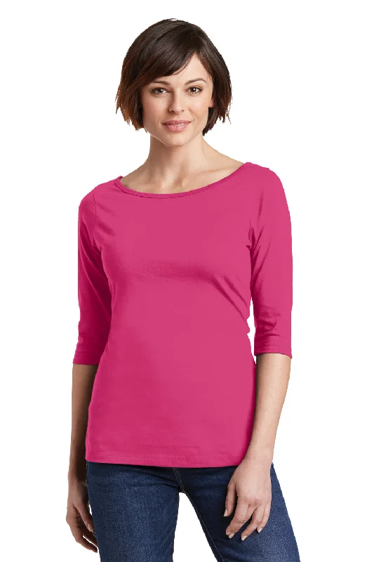 Comfortable Fitwear District Womens Perfect Weight 3/4 Sleeve T-Shirt - Dark Fuchsia Pink - Closeout